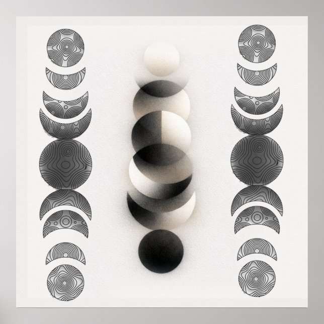 Celestial Moon Phases Triptych Poster | Abstract  (Devant)