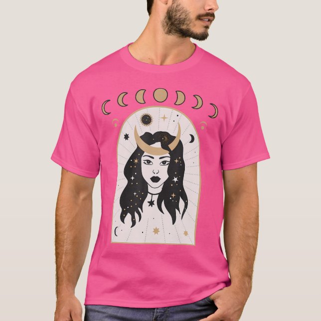 Celestial Moon Phases und Girl Mystical Boho Wicca T-Shirt (Vorderseite)
