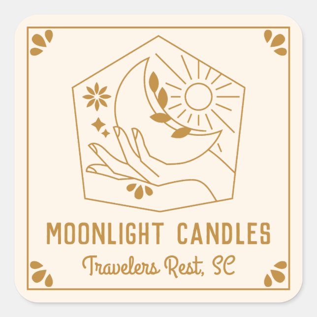 Celestial Moon Product Label Quadratischer Aufkleber (Vorderseite)