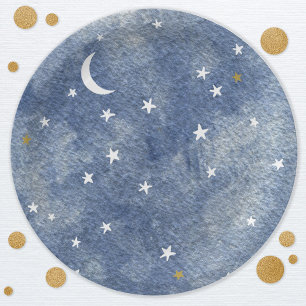Celestial Moon Star Navy Blue Watercolor Pappteller