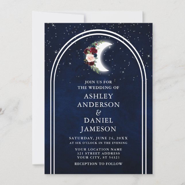 Celestial Moon Stars Arch Floral Wedding Einladung (Vorderseite)