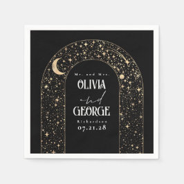 Celestial Moon Stars Black Wedding Serviette
