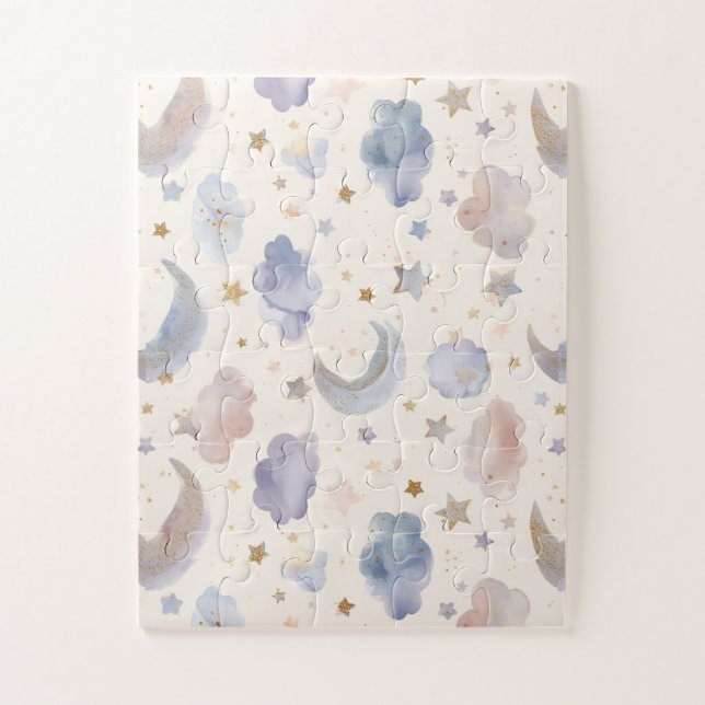 Celestial Moon Stars Clouds Watercolor Pastels (Vertikal)