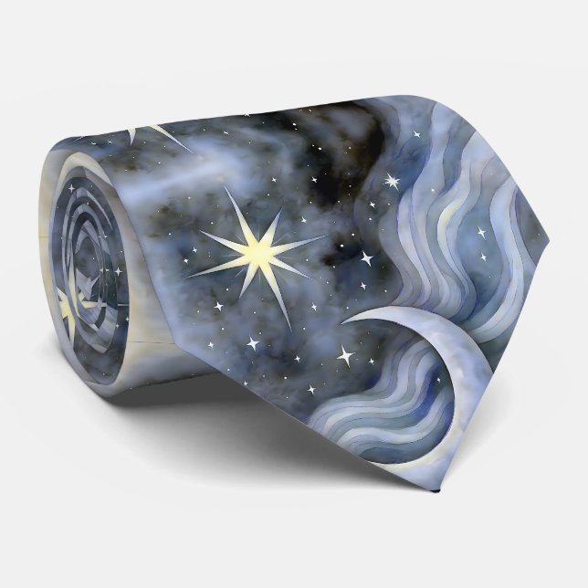 Celestial Moon Stars Dreamy Sky Bold Wassercolor Krawatte (Gerollt)