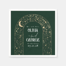 Celestial Moon Stars Emerald Green Wedding Serviette