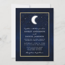 Celestial Moon Stars Foto Gold Frame Wedding Einladung