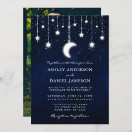 Celestial Moon Stars Foto String Lights Wedding Einladung