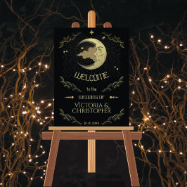 Celestial Moon & Stars Imitate Goldene Hochzeit Wi Poster