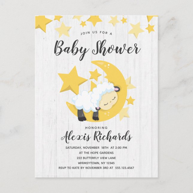 Celestial Moon Stars & Lamb Baby Dusche Einladung (Vorderseite)