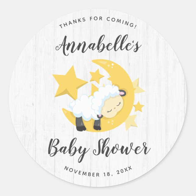 Celestial Moon Stars & Lamb Baby Dusche Vielen Dan Runder Aufkleber (Vorderseite)