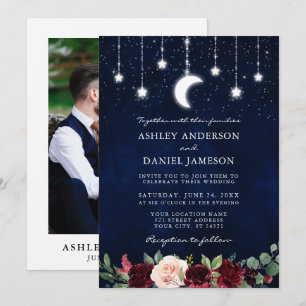 Celestial Moon Stars Lights Floral Foto Hochzeit Einladung