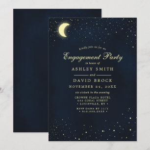 Celestial Moon Stars Night Sky Engagement Party Einladung