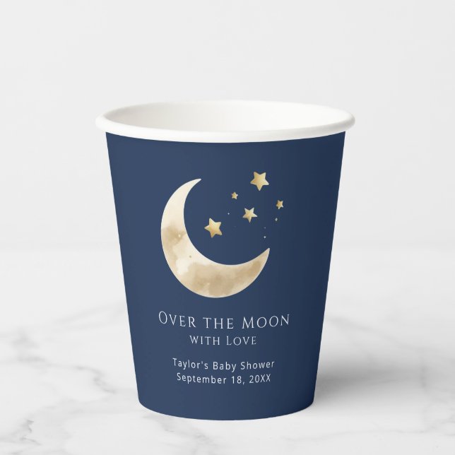 Celestial Moon & Stars Over the Moon Baby Shower  Pappbecher (Vorderseite)