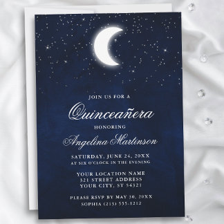 Celestial Moon Stars Quinceanera Einladung