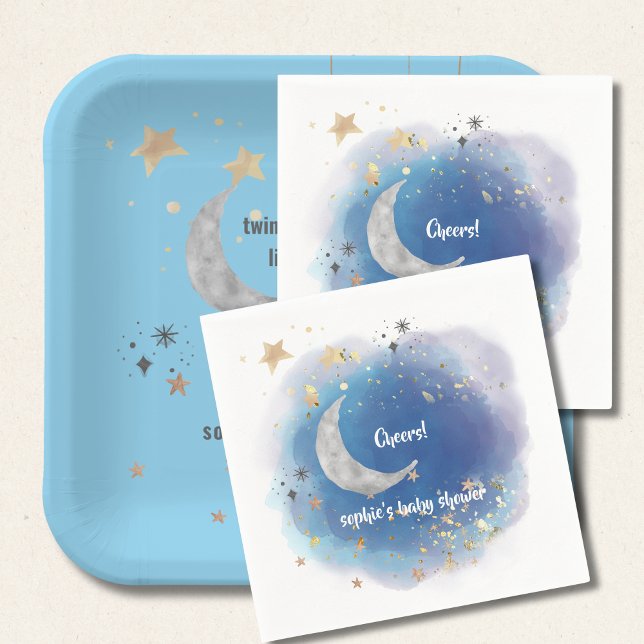 Celestial Moon Stars, Royal Blue And Gold Abstract Serviette (Von Creator hochgeladen)