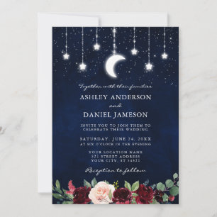 Celestial Moon Stars String Lights Floral Wedding Einladung