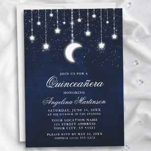 Celestial Moon Stars String Lights Quinceanera Einladung
