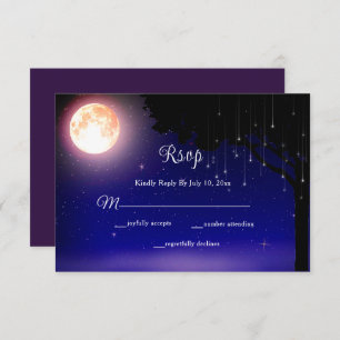 Celestial Moon Stars String Lights Wedding RSVP Karte