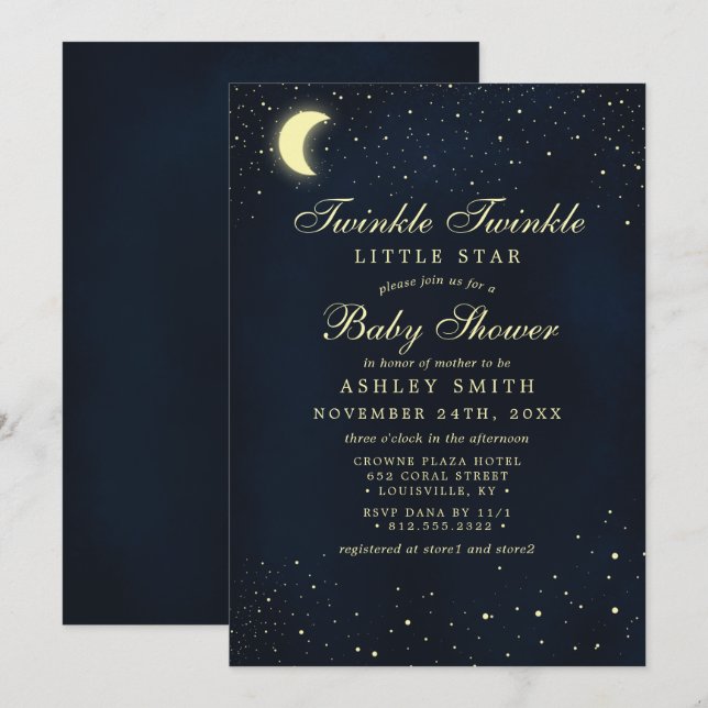 Celestial Moon Stars Twinkle Twinkle Babydusche Einladung (Vorne/Hinten)