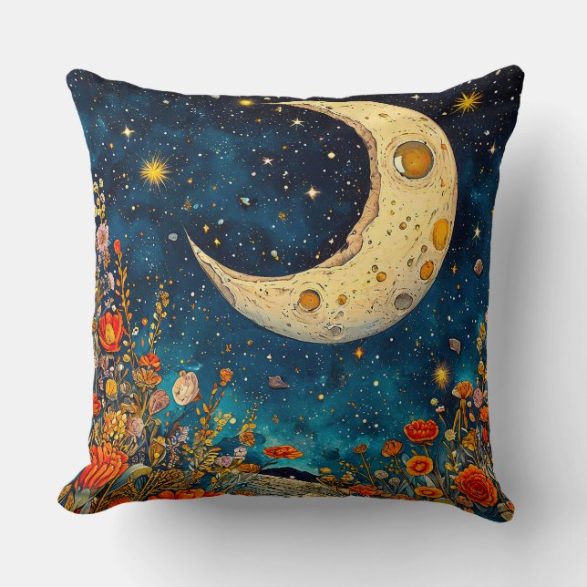 Celestial Moon und lebendige Blume Kissen (Vorderseite)