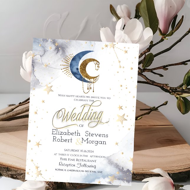 Celestial Moons, Stars Chic Wedding Einladung (Von Creator hochgeladen)