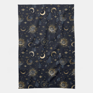 Celestial Moons & Stars Wrapping Paper Gold/Navy Geschirrtuch