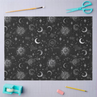 Celestial Moons & Stars Wrapping Paper Monochrome Seidenpapier