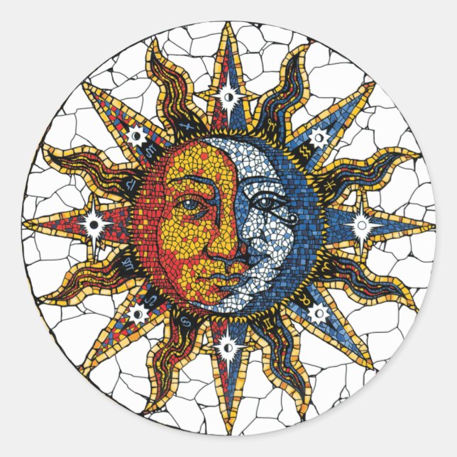 Celestial Mosaic Sun and Moon UNTERSETZER Runder Aufkleber (Vorderseite)