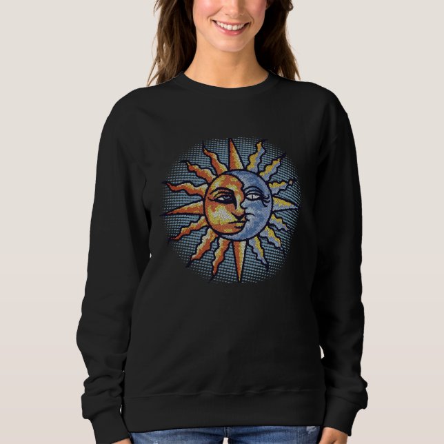 Celestial Mosaic Sun & Moon Faces Graphic Sweatshirt (Vorderseite)