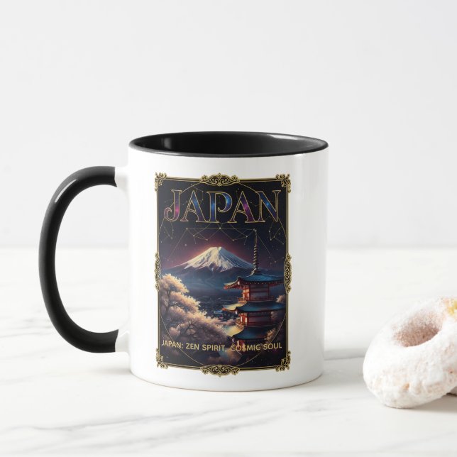 Celestial Mount Fuji Japan Pagoda Travel Art Tasse (Mit Donut)