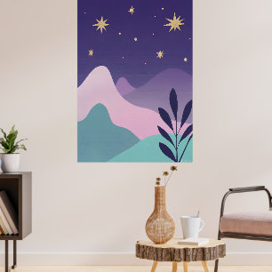 Celestial Mountain Night Sky Art Poster Lila &