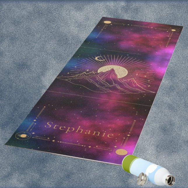 Celestial Mountain Sunrise Monogram Gold Burgundy Yogamatte (Celestial Gold Mountain Sunrise Yoga Mat)