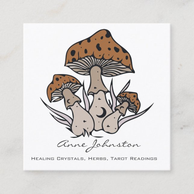 Celestial Mushrooms Boho Square Business Card Quadratische Visitenkarte (Vorderseite)