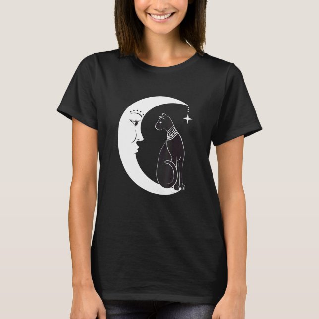 Celestial Mystical Black Cat Familiar Pagan Witchc T-Shirt (Vorderseite)
