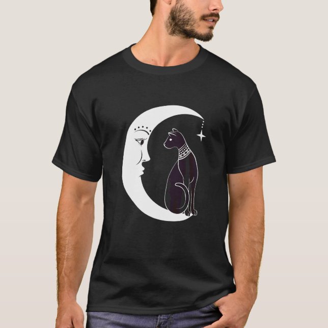 Celestial Mystical Black Cat Familiar Pagan Witchc T-Shirt (Vorderseite)