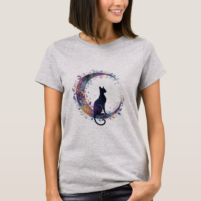 Celestial Mystical Cat & Crescent Moon Art Tshirt (Vorderseite)