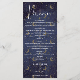 Celestial Mystical Elegante Script Hochzeitsessen Menükarte