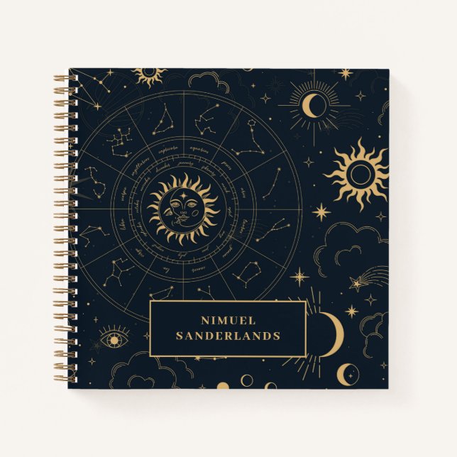Celestial Mystical Elements Starsign Notebook Notizbuch (Vorderseite)