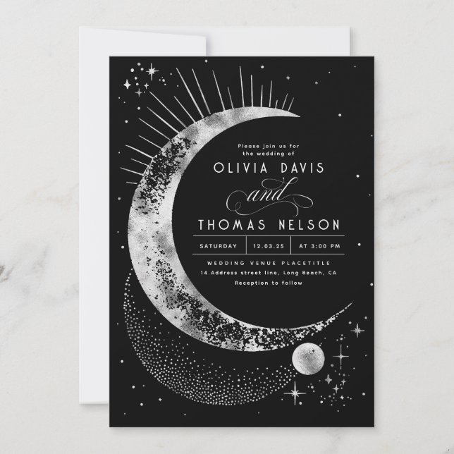 Celestial Mystical Moon Starry Night Boho Wedding Einladung (Vorderseite)