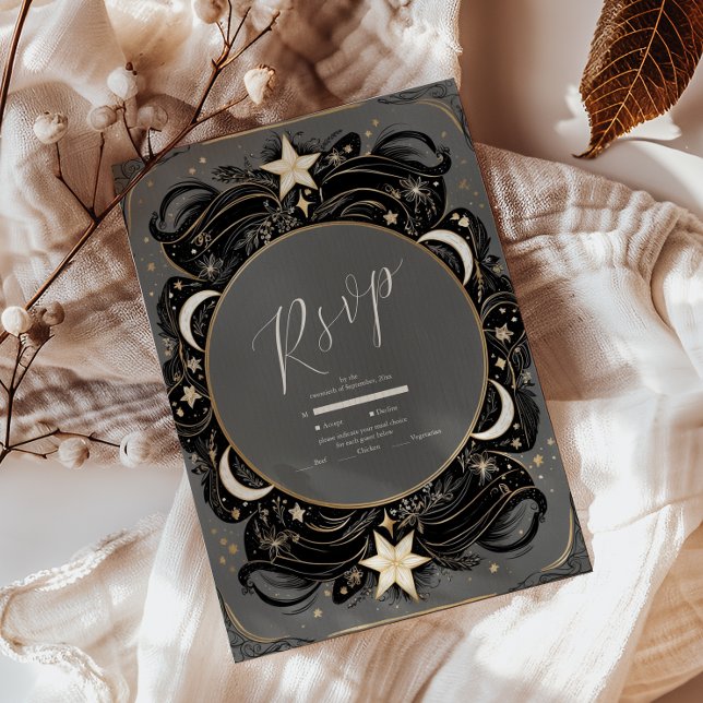 Celestial Mystical Moon Starry Night Boho Wedding RSVP Karte (Von Creator hochgeladen)