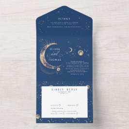 Celestial Mystical Moon Stars Halo Wedding All In One Einladung