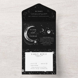 Celestial Mystical Moon Stars Halo Wedding All In One Einladung