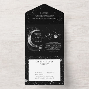 Celestial Mystical Moon Stars Halo Wedding All In One Einladung