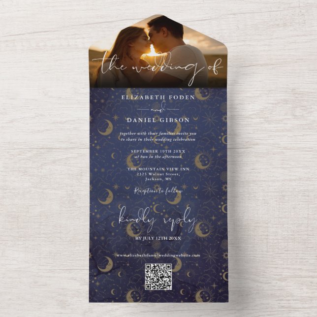 Celestial Mystical QR Code Wedding Foto All In One Einladung (Innen Boden)