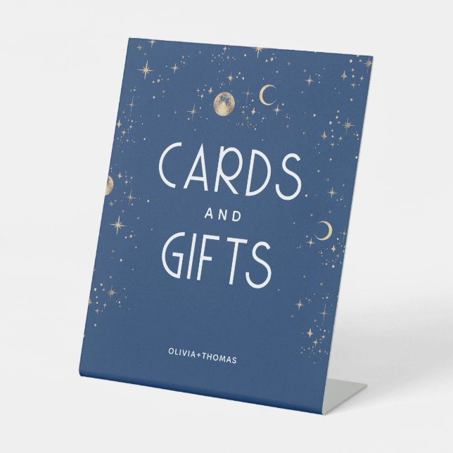 Celestial Navy Blue Card und Geschenke Hochzeit Sockelschild (Vorderseite)
