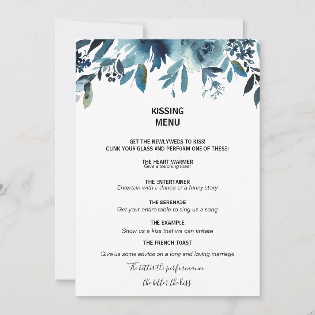 Celestial Navy Blue Floral Kissing Menu (Vorderseite)