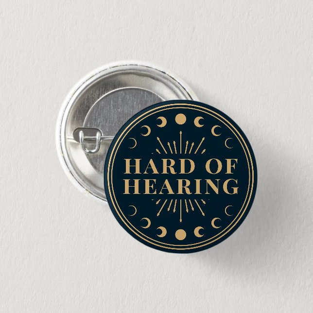 Celestial Navy Blue Moon Hard of Hearing Button (Vorne & Hinten)