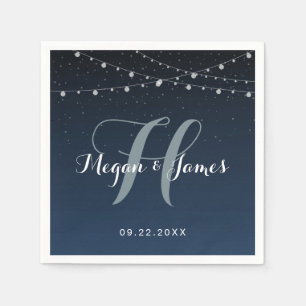 Celestial Navy Blue Starry Night Wedding Monogram Serviette