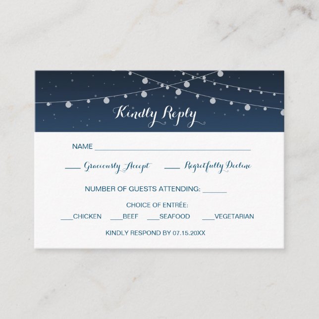 Celestial Navy Blue Starry Night Wedding RSVP Begleitkarte (Vorderseite)