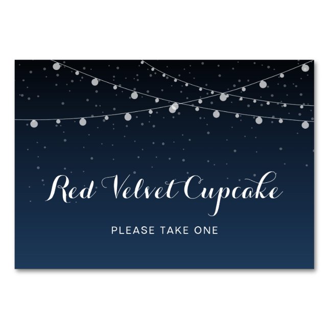 Celestial Navy Blue Stars Night Wedding Food Label Tischnummer (Vorderseite)